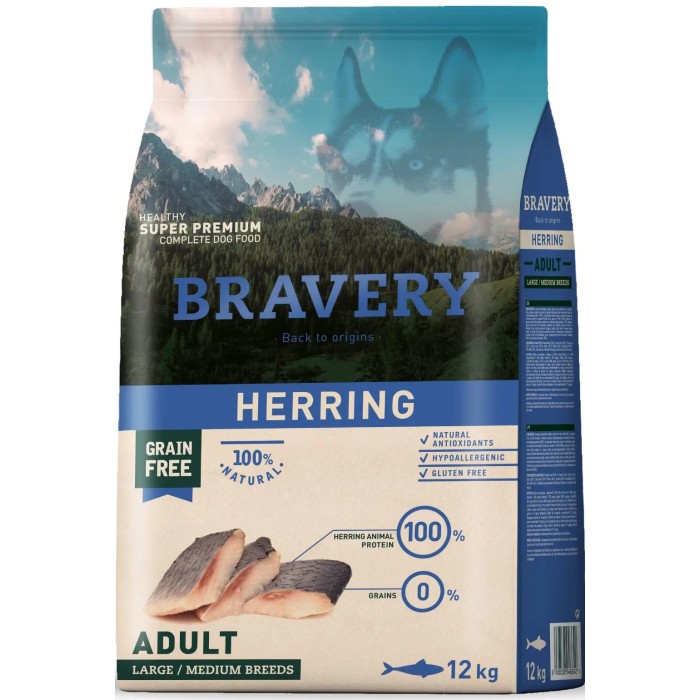 BRAVERY HERRING ADULT LARGE/MEDIUM BREEDS 4KG Y 12KG