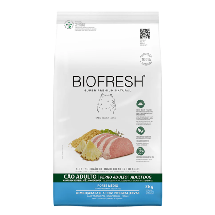 BIOFRESH PERRO ADULTO RAZA MEDIANA CERDO PINA Y ARROZ INTEGRAL 3KG